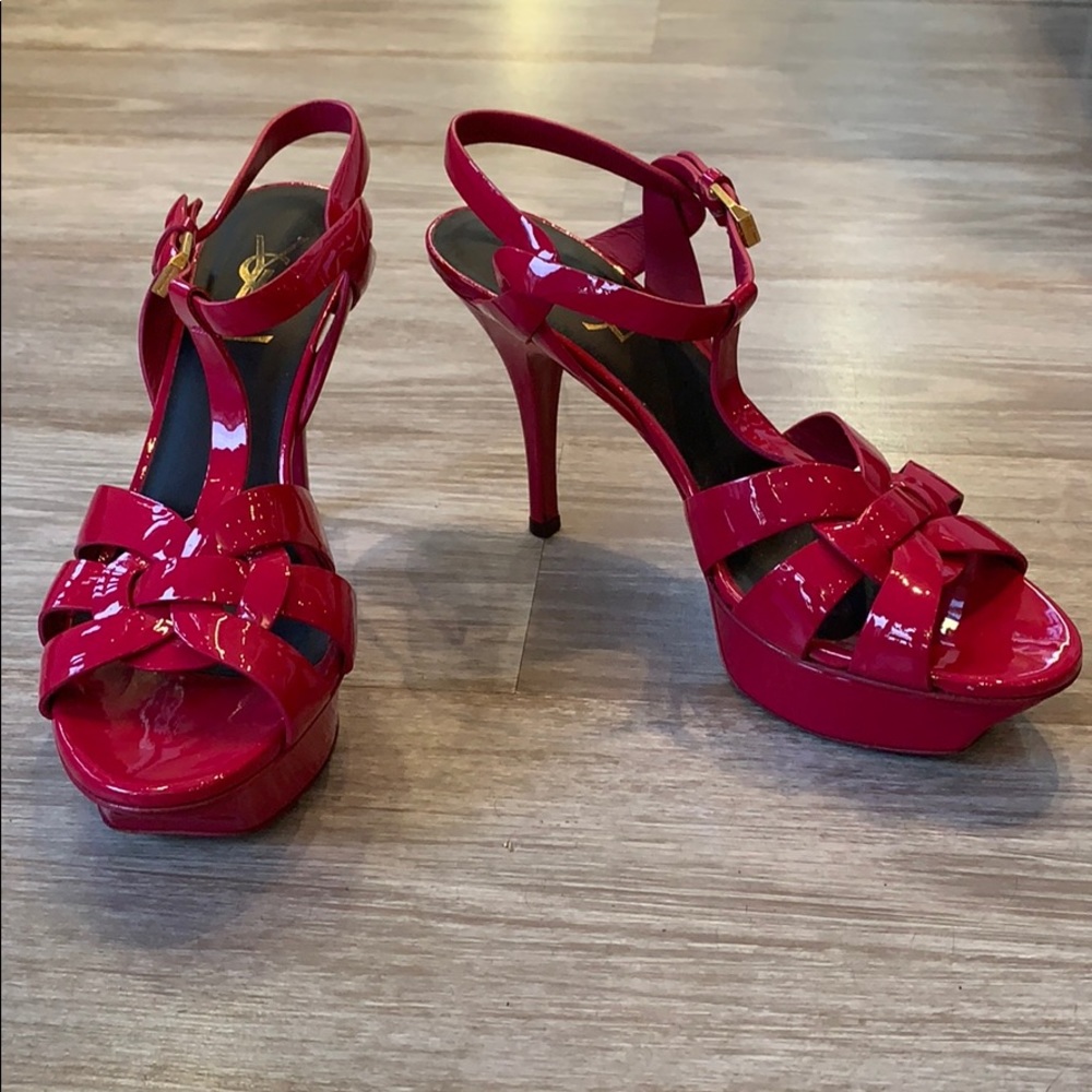 YSL HotPink Patent Leather Tribute T-Strap Sandal